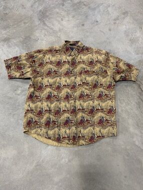 Vintage Ducks Unlimited Mens button down shirt Size Large Birds Ducks Fowl Dogs